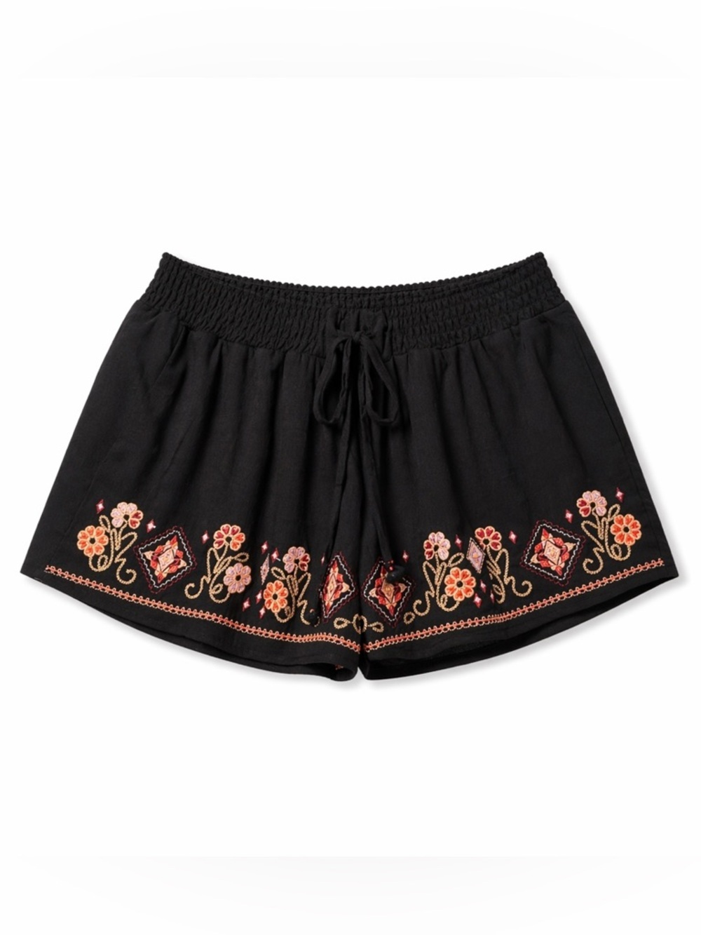 NWT About A Girl Size Small Black Boho Embroidered Floral Shorts | Festival